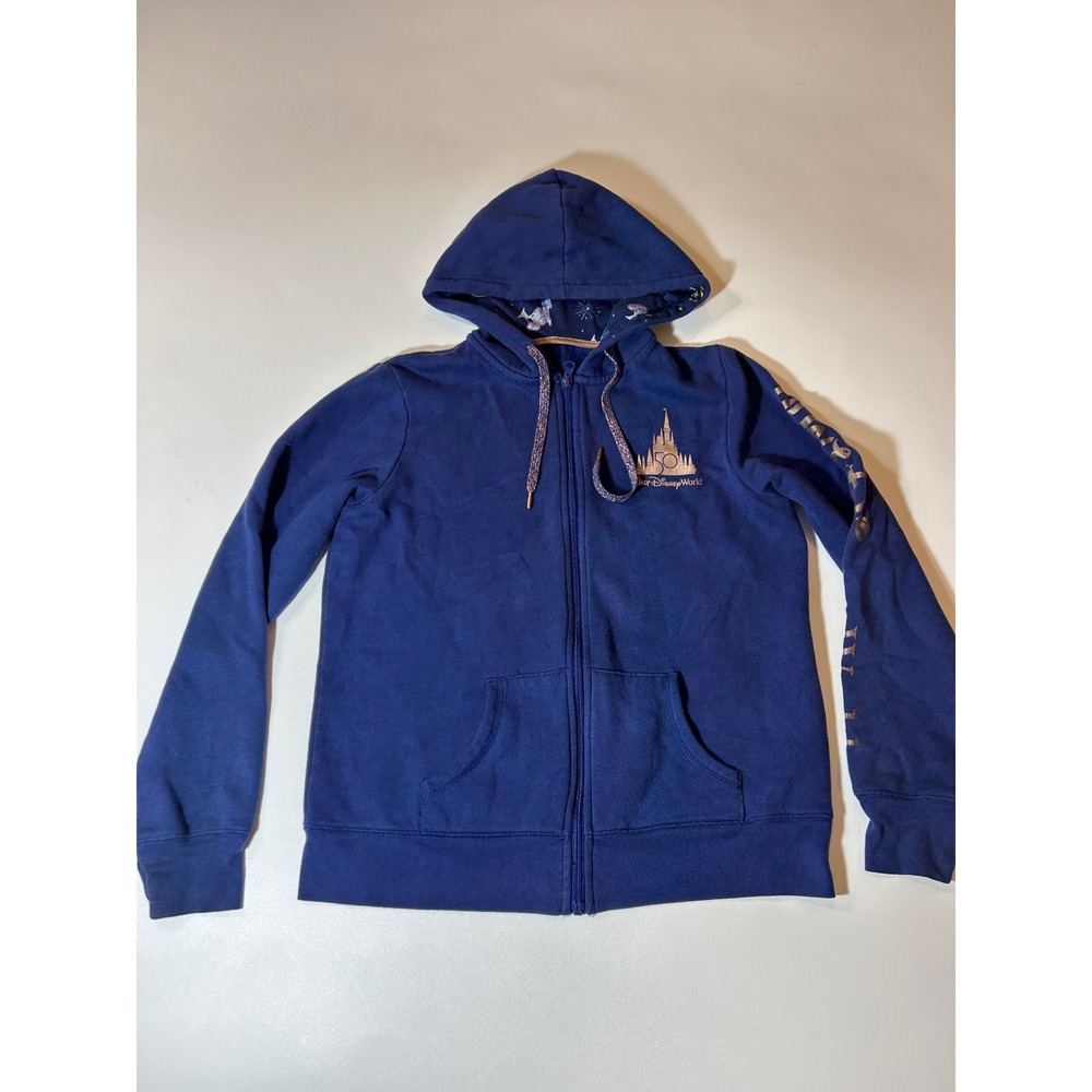 Disney Hoodie Men's Medium Blue Walt Disney World 50th Anniversary Full Zip